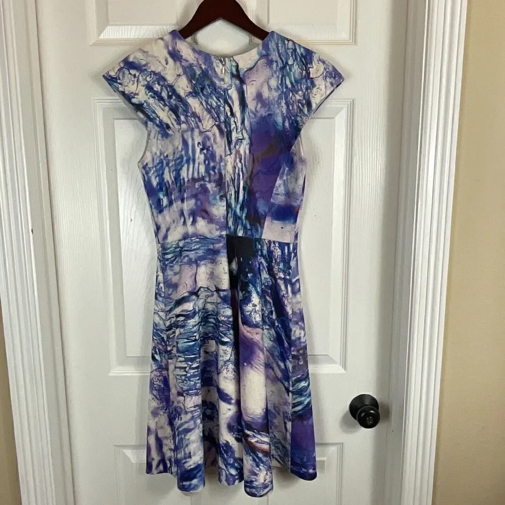 Gabriela Cadena Marbled Over Womens Dress Size 4 Cocktail Designer Cap Sleeve T1 - Picture 2 of 12